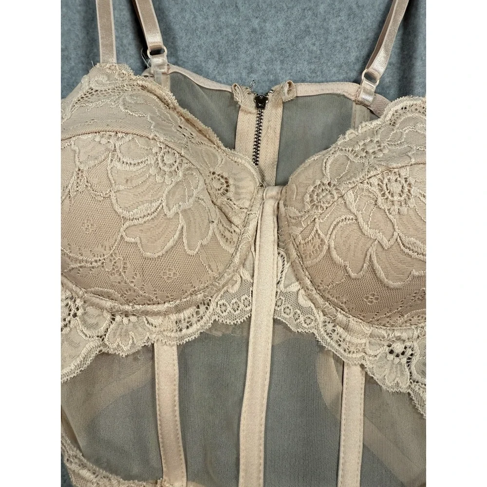 Cream‎ Lace Corset Bustier Top Bra Whimsigoth Style Mesh Underwire Small Bride